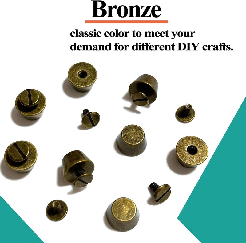 honigo 8 Pack Bronzk Rivets Stud Handbag Purse Feet 1/2 inch Flat Head Metal Solid Brass Studs Screw Back Feet 12mm Buckle Spikes Leathercraft for Leather Bag Totes DIY Craft - Image 5